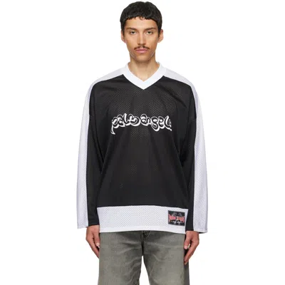 Palm Angels Black & White Thai Logo Mesh Loose Long-sleeved T-shirt In Multi