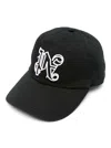 Palm Angels Black Baseball Cap With Embroidered Monogram In Black