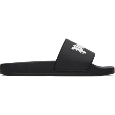 Palm Angels Black Big Logo Pool Slides In Multi