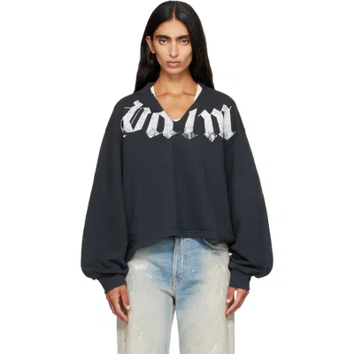 Palm Angels Black Big Neck Logo Balloon Crew Sweatshirt In Gray