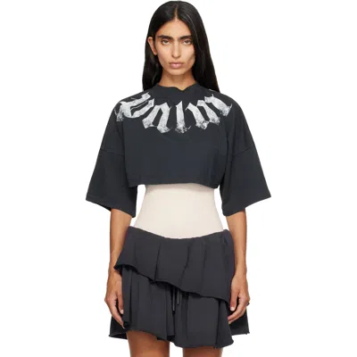 Palm Angels Black Big Neck Logo Mini T-shirt In Multi
