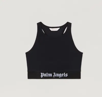 Palm Angels Technical Fabric Crop Top With Logoed Elastic Waistband In Black