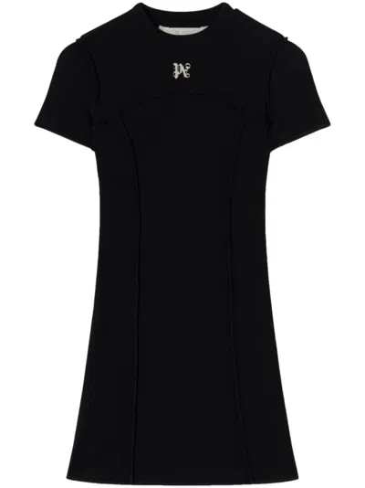 PALM ANGELS BLACK BLACK MONOGRAM MINI DRESS