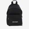 Palm Angels Black Canvas Backpack With Logo In Pattern