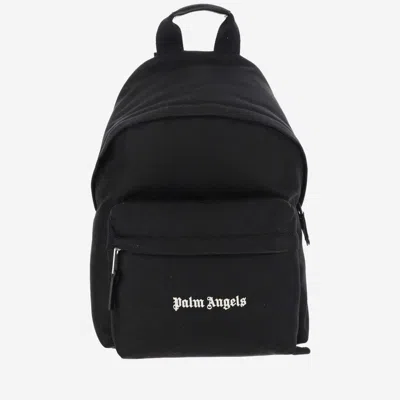 Palm Angels Black Canvas Backpack With Logo In Pattern