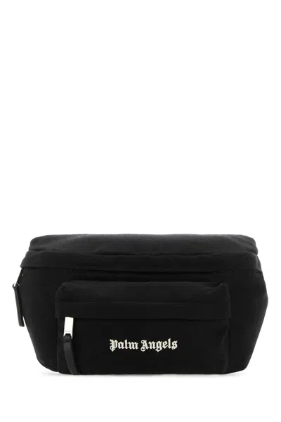 Palm Angels Black Canvas Cordura Belt Bag In Nero/bianco