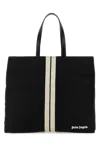 Palm Angels Man Black Canvas Shopping Bag In Black