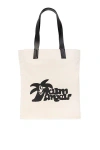 PALM ANGELS BLACK CANVAS TOTE HANDBAG FOR MEN