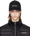 Palm Angels Black Baseball Cap With White Logo Print In Black Off White
