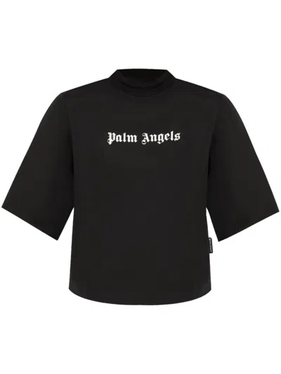PALM ANGELS BLACK CLASSIC LOGO CROPPED T-SHIRT