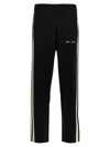 Palm Angels Mens Black And Off White Striped Zipped-cuffs Mid-rise Regular-fit Woven Jogging Bottoms In Black