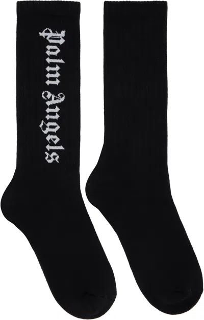 Palm Angels Black Vertical Logo Cotton-blend Socks In Multi