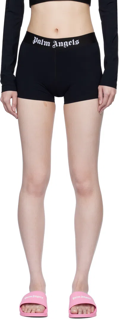 Palm Angels Black Classic Logo Sport Shorts In Black White