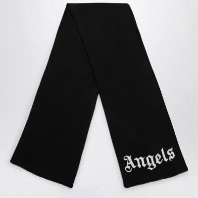 PALM ANGELS BLACK COTTON BLEND SCARF WITH LOGO 