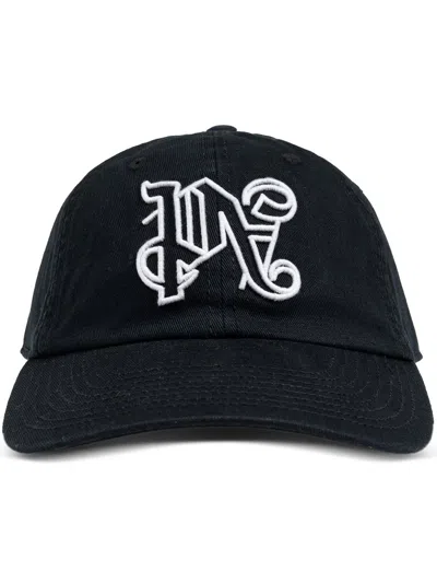 Palm Angels Monogram Cotton Baseball Cap In Black