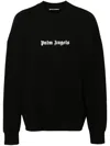 Palm Angels Black Cotton Crew Neck Sweatshirt With White Logo In Black