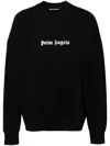 Palm Angels Black Cotton Crew Neck Sweatshirt With White Logo In Multicolor