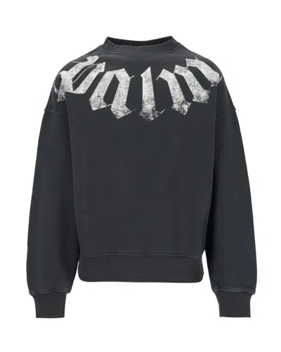 Palm Angels Black Cotton Distressed Logo Crewneck Sweatshirt