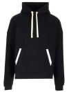 PALM ANGELS BLACK COTTON HOODIE WITH RIBBED CUFFS AND LOWER EDGE FOR MEN