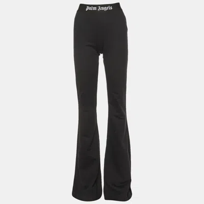 Pre-owned Palm Angels Black Cotton Logo Waist Band Flared Trousers S