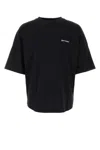 Palm Angels Blue Cotton T-shirt With Palm Print And Logo In Black