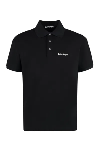 Palm Angels Black Cotton-piqué Polo Shirt For Men