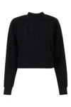 Palm Angels Cropped Cotton Sweatshirt With Ribbed Crew-neck In Black
