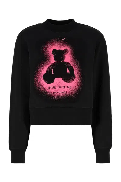 Palm Angels Cropped Black And Fuchsia Graphic Sweatshirt