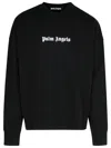 Palm Angels Black Cotton Crew Neck Sweatshirt With White Logo In Black