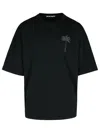 Palm Angels Blue Cotton T-shirt With Palm Print And Logo In Black