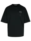 Palm Angels Blue Cotton T-shirt With Palm Print And Logo In Black