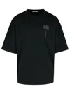Palm Angels Blue Cotton T-shirt With Palm Print And Logo In Black