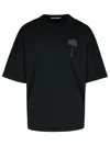 Palm Angels Blue Cotton T-shirt With Palm Print And Logo