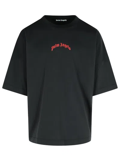 Palm Angels Curved Logo Over T-shirt In Black