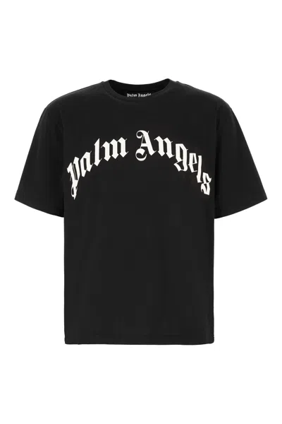 Palm Angels Curved Logo Reg T-shirt In Black
