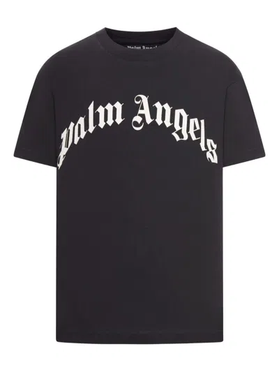 Palm Angels Curved Logo Reg T-shirt In Black