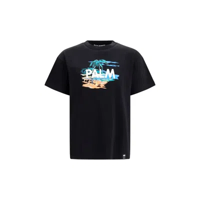 Palm Angels Black Cotton T-shirt In Animal Print