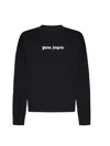 Palm Angels Black Cotton Crew Neck Sweatshirt With White Logo In Black