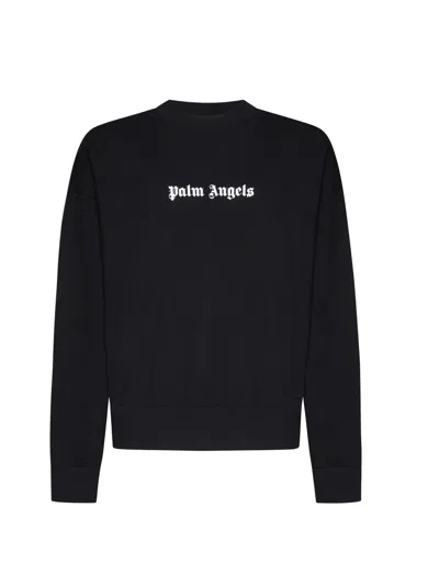 PALM ANGELS BLACK CREW NECK SWEATSHIRT WITH CONTRAST LOGO