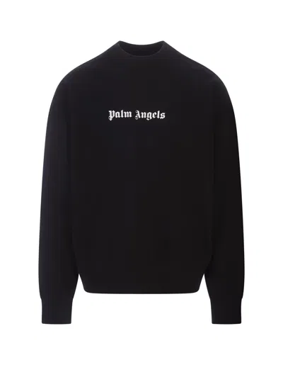 Palm Angels Black Crew Neck Sweatshirt With Contrast Logo