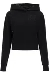 PALM ANGELS BLACK CROPPED HOODIE WITH CHIC MONOGRAM EMBROIDERY