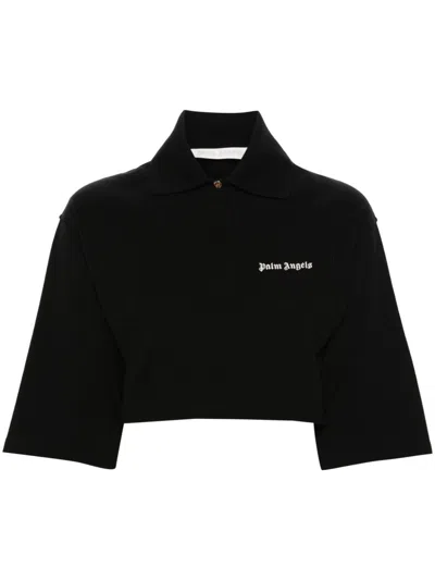 PALM ANGELS BLACK CROPPED POLO SHIRT FOR WOMEN