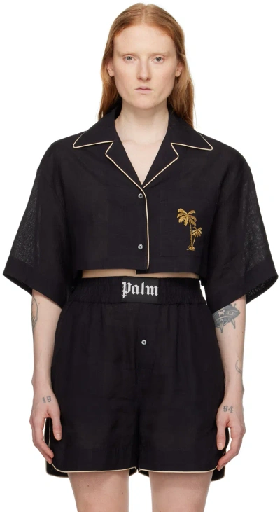 Palm Angels Black Cropped Shirt In Black Gold