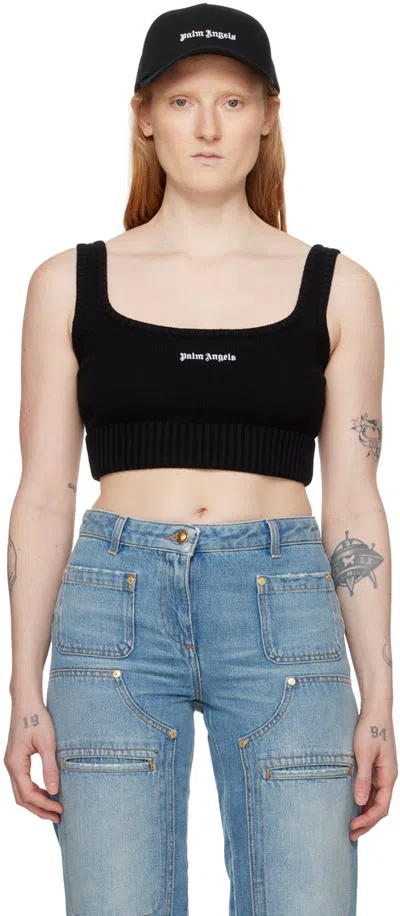 PALM ANGELS BLACK CROPPED TANK TOP