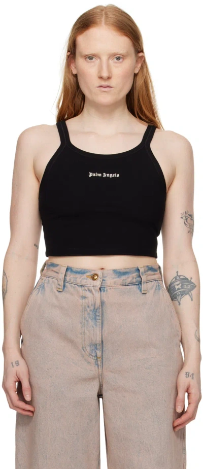 Palm Angels Black Cropped Tank Top In Black Off White