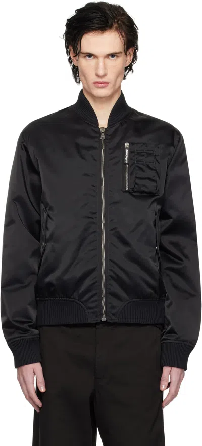 Palm Angels Black Curved Logo Bomber In Black - Black