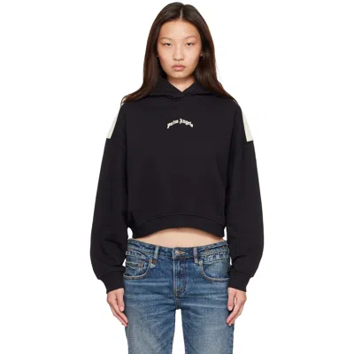 Palm Angels Black Curved Logo Loose Crop Hoodie