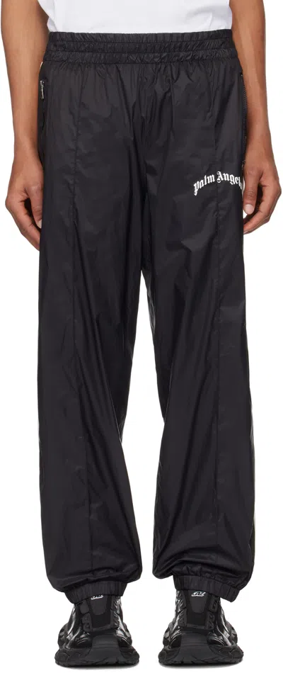 PALM ANGELS BLACK CURVED LOGO NYLON TRACK PANTS