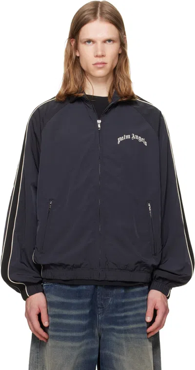 Palm Angels Black Curved Logo Vintage Windbreaker Track Jacket In Multi