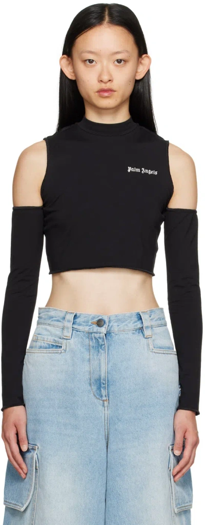 Palm Angels Black Cutout Long Sleeve T-shirt In Black Off White